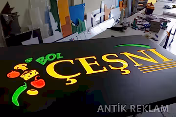 5 Çeşni manav market kompozit panel dijital baskılı tabela görünümü