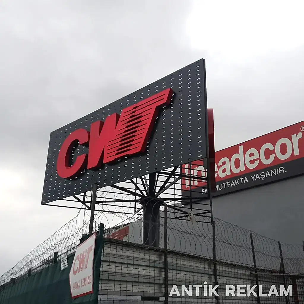CWT çift bacaklı kafes sistem totem pylon tabela çatı üstü dış mekan