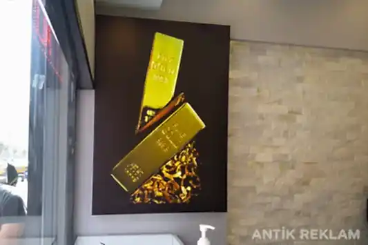 Altın külçe lightbox tabela içten LED aydınlatmalı yüksek çözünürlük iç mekan uygulaması